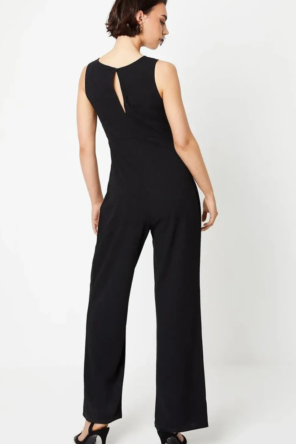 Scuba Crepe Ruched Front Wide Leg Jumpsuit