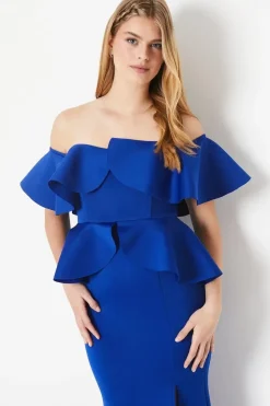Scuba Ruffle Bardot Maxi Dress