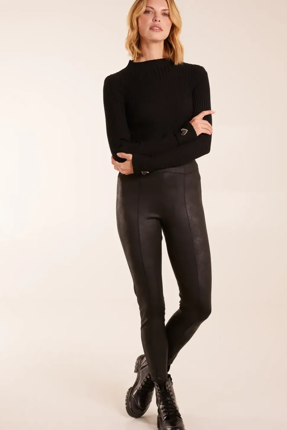 Seam Detail Leather Look Leggings