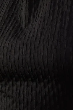 Seersucker Organza Godet Side Puff Sleeve Midi Dress