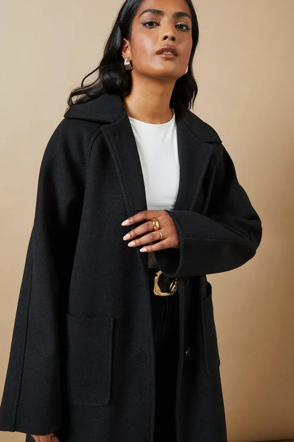 Self Covered Button Midi Dolly Coat