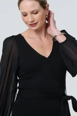 Semi Sheer Pleated Knee length Dress