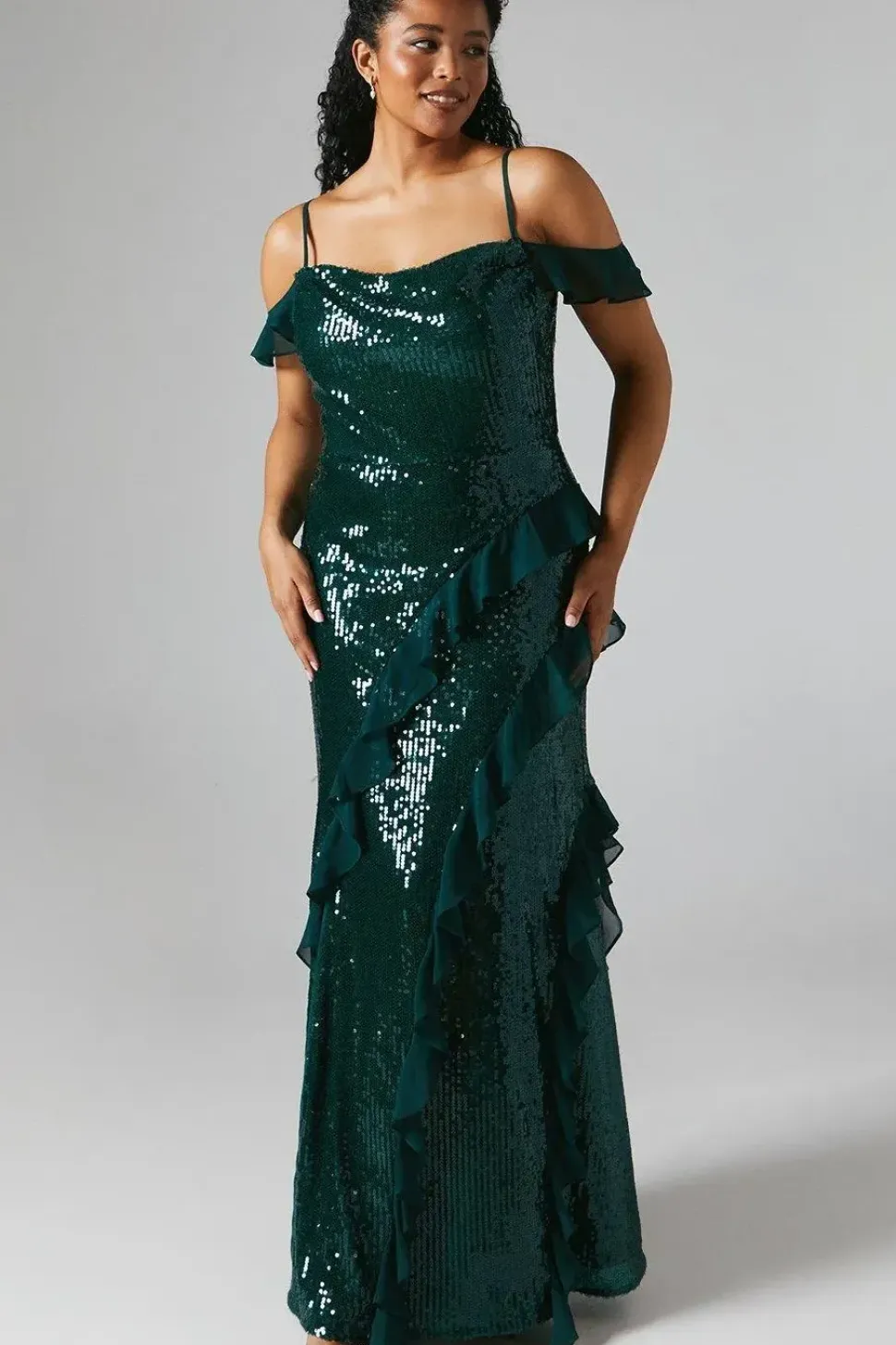 Sequin And Chiffon Ruffle Detail Bridesmaids Maxi Dress