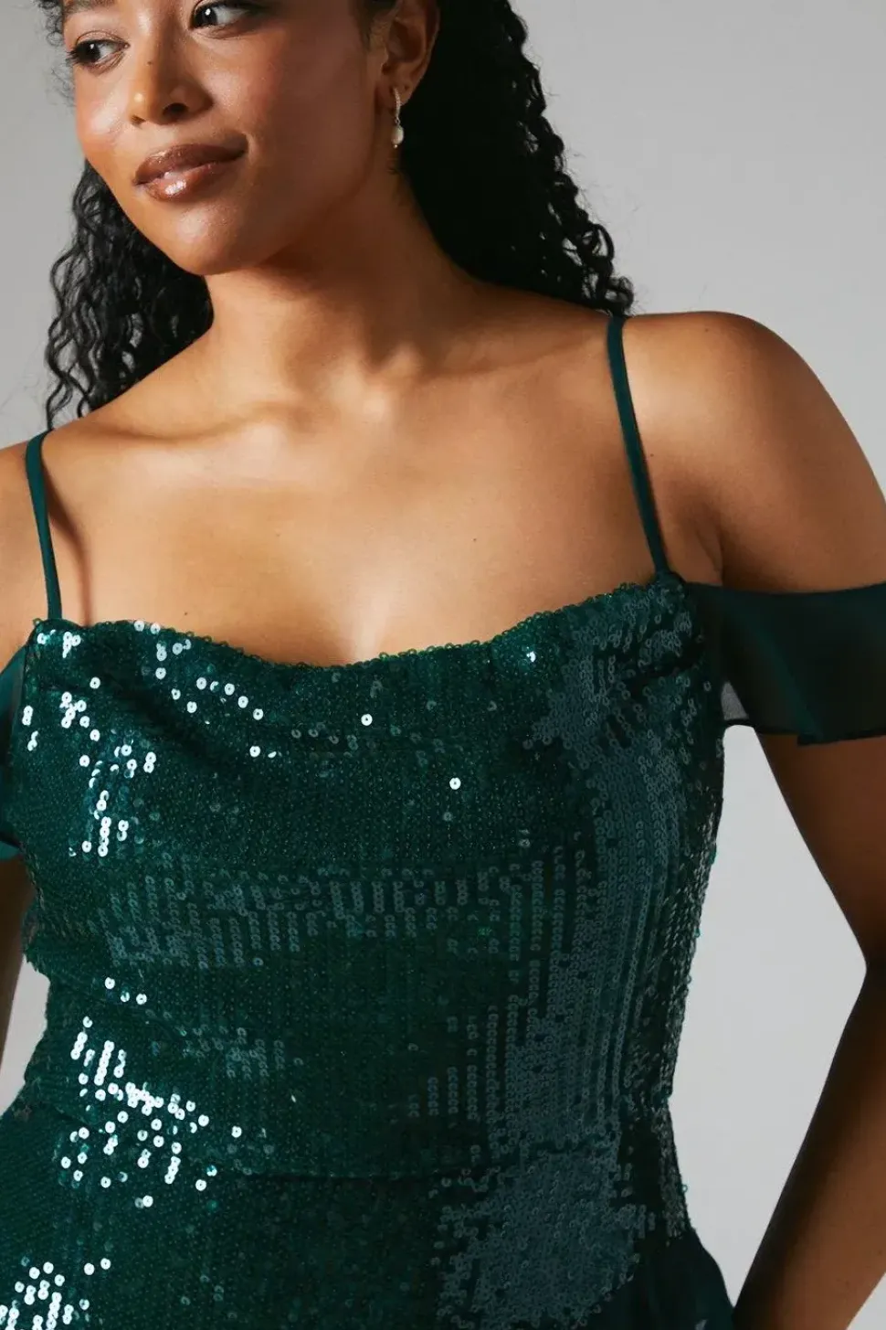 Sequin And Chiffon Ruffle Detail Bridesmaids Maxi Dress