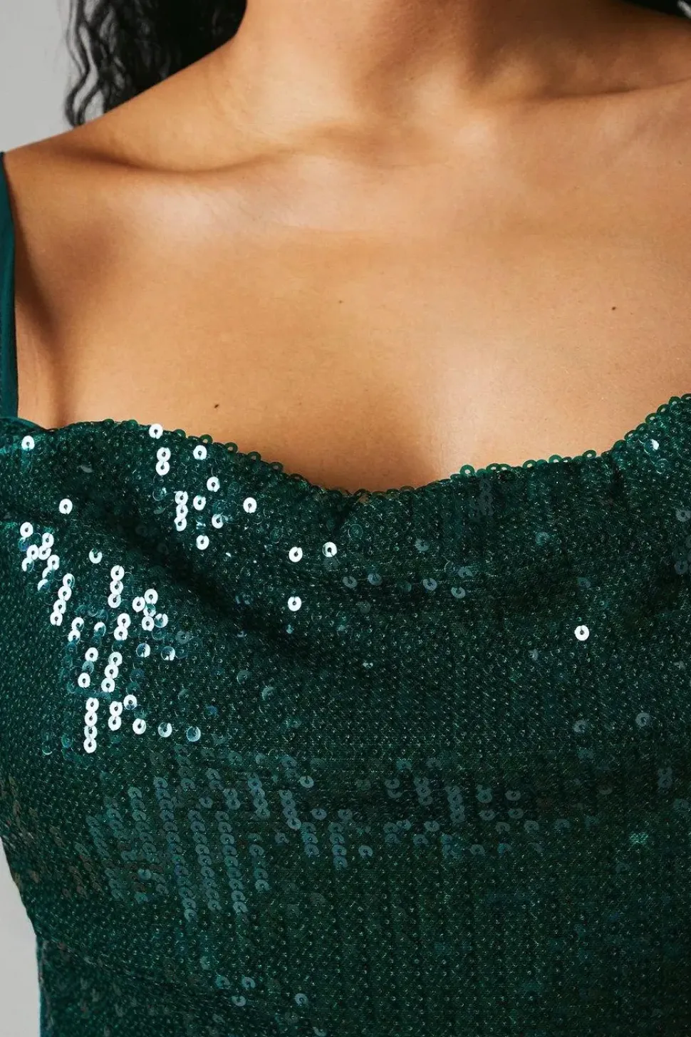Sequin And Chiffon Ruffle Detail Bridesmaids Maxi Dress