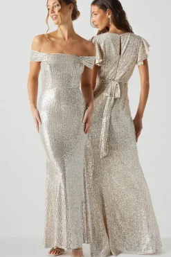 Sequin Bardot Bridesmaid Maxi Dress