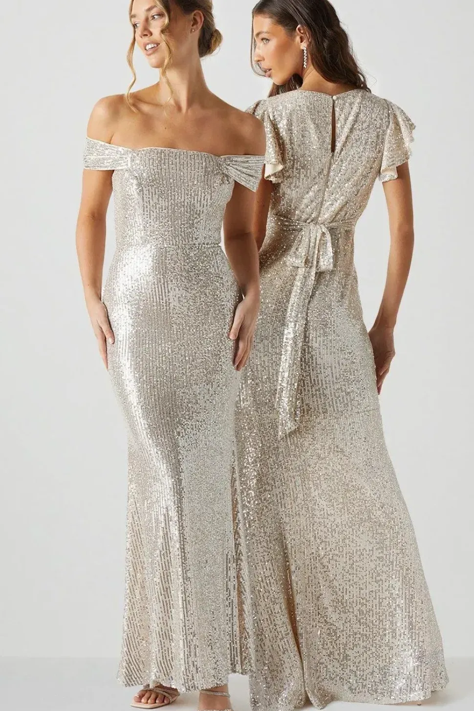 Sequin Bardot Bridesmaid Maxi Dress