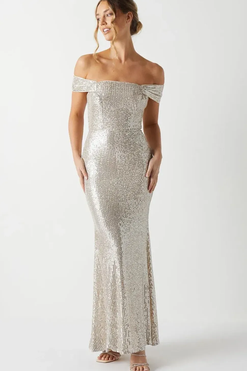 Sequin Bardot Bridesmaid Maxi Dress