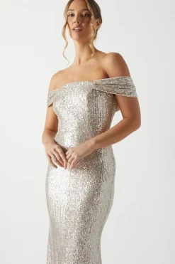 Sequin Bardot Bridesmaid Maxi Dress
