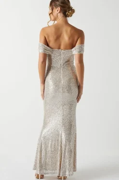 Sequin Bardot Bridesmaid Maxi Dress