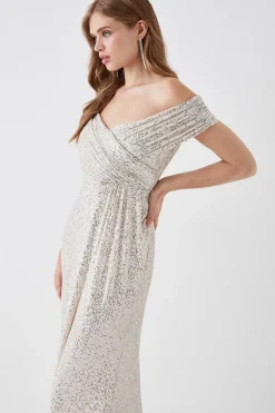 Sequin Bardot Bridesmaid Maxi Dress