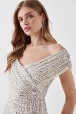 Sequin Bardot Bridesmaid Maxi Dress