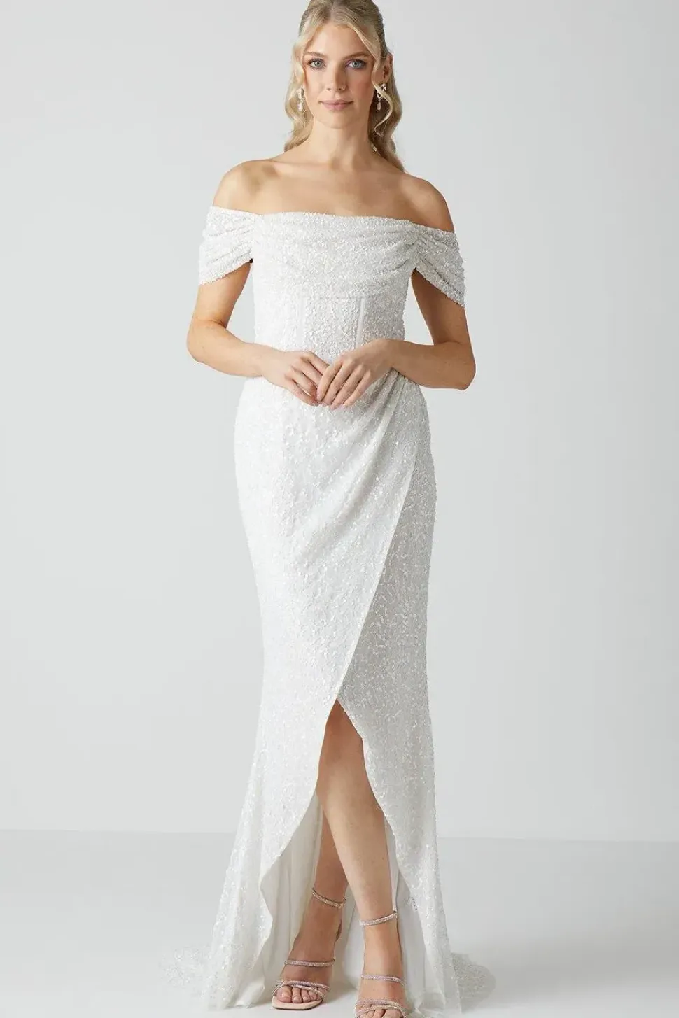 Sequin Bardot Wrap Skirt Wedding Dress