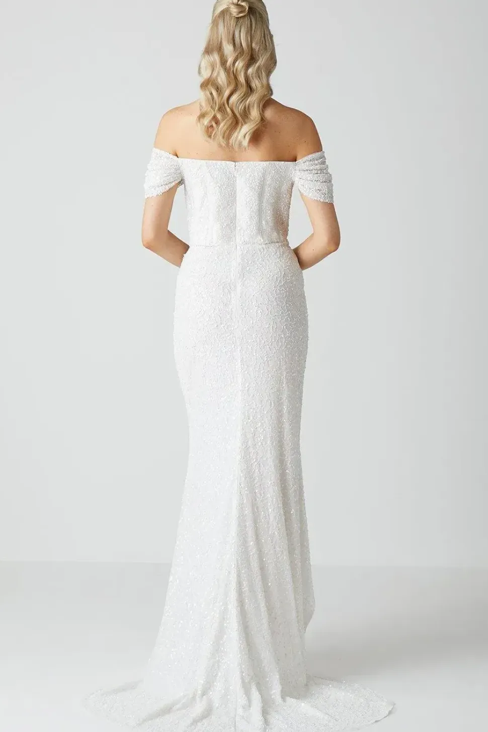 Sequin Bardot Wrap Skirt Wedding Dress