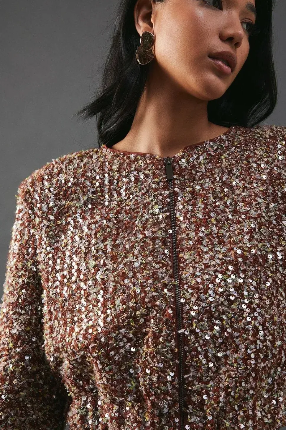 Sequin Boucle Cardigan Bomber Jacket