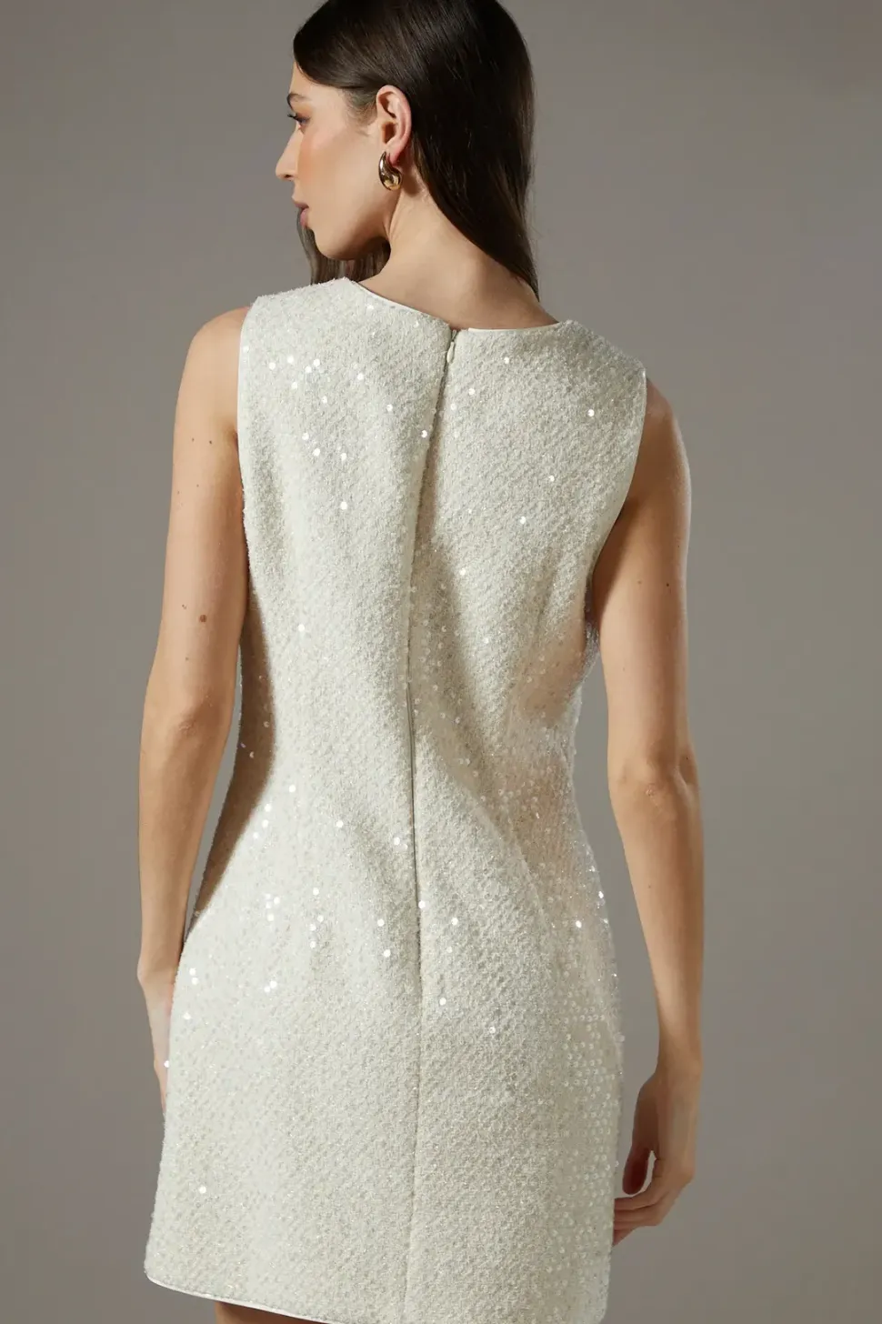 Sequin Boucle Shift Dress With Bows