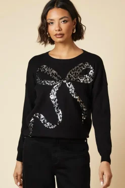 Sequin Bow Christmas Crew Neck Jumper
