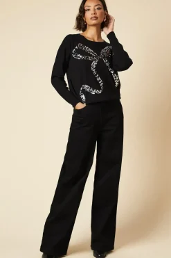 Sequin Bow Christmas Crew Neck Jumper