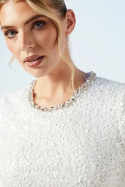 Sequin Bridal Shift Dress With Diamante Trim Detail
