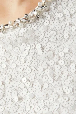Sequin Bridal Shift Dress With Diamante Trim Detail
