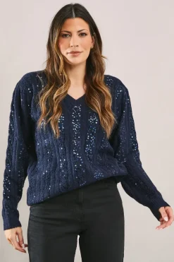 Sequin Cable Knitted Jumper