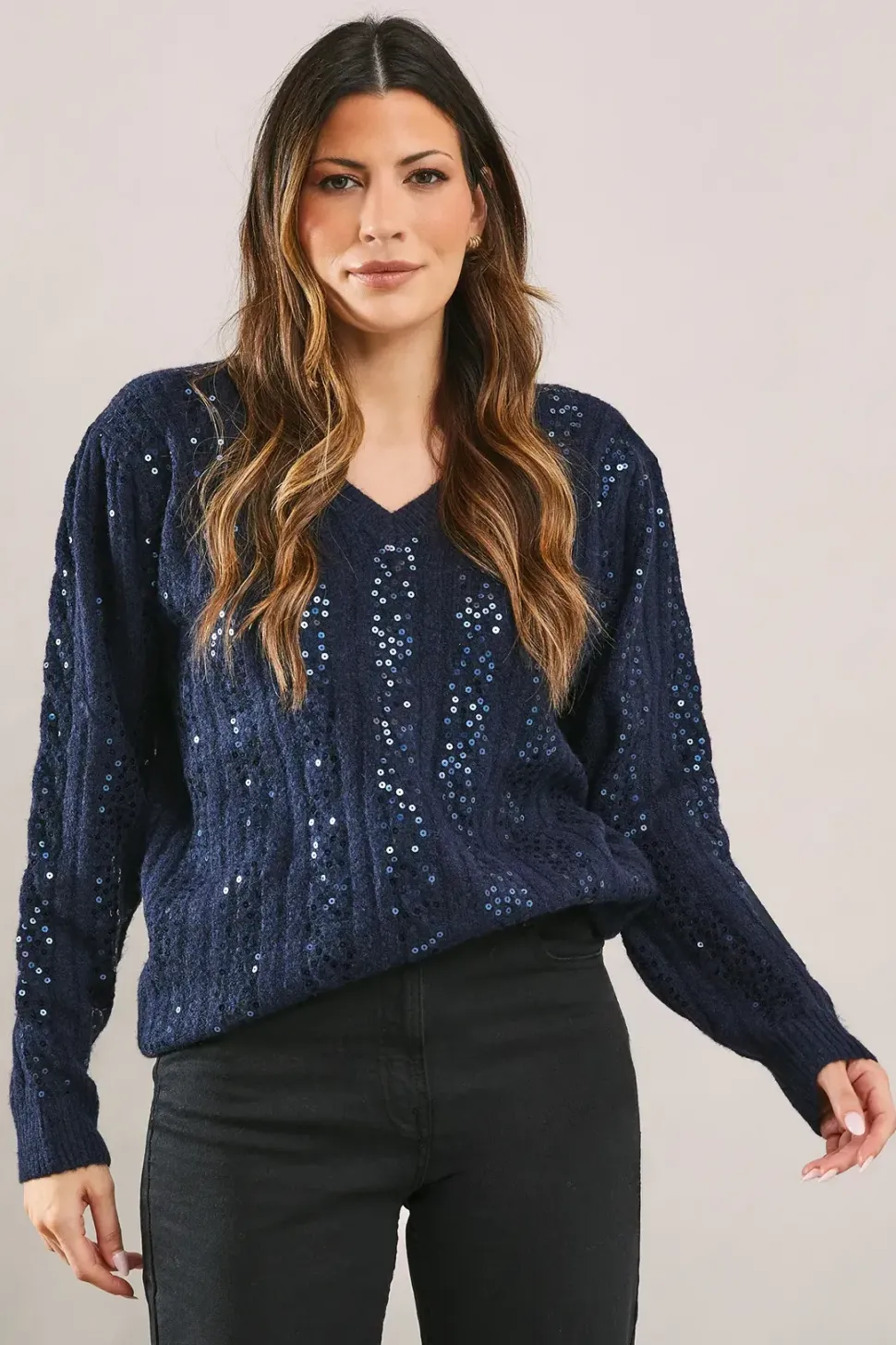 Sequin Cable Knitted Jumper
