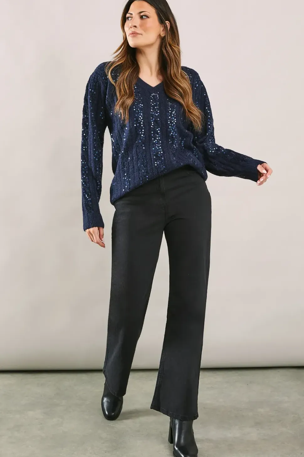 Sequin Cable Knitted Jumper