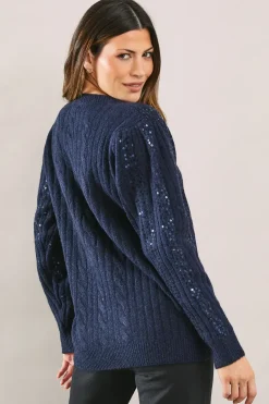 Sequin Cable Knitted Jumper