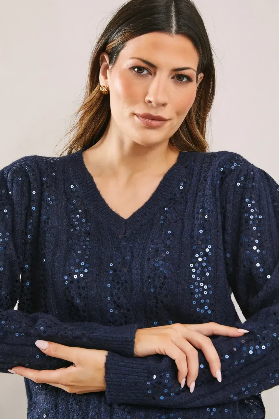 Sequin Cable Knitted Jumper