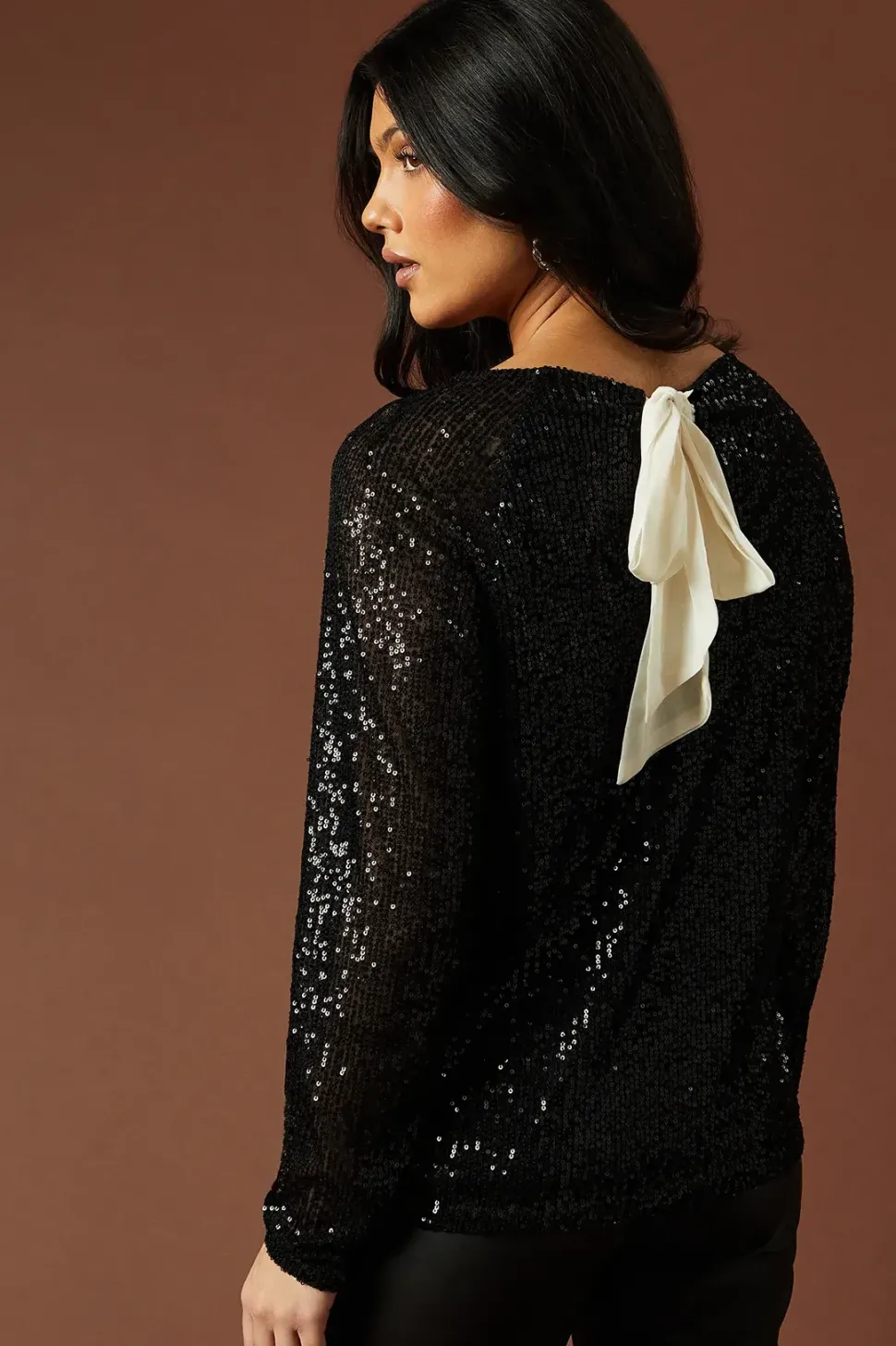 Sequin Chiffon Bow Back Top