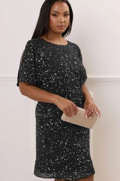 Sequin Cold Shoulder Cape Dress
