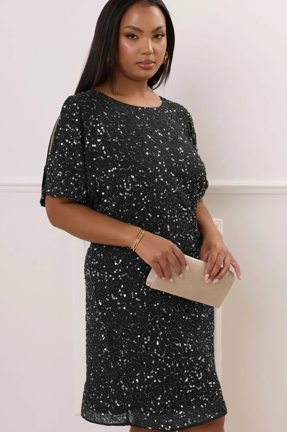 Sequin Cold Shoulder Cape Dress