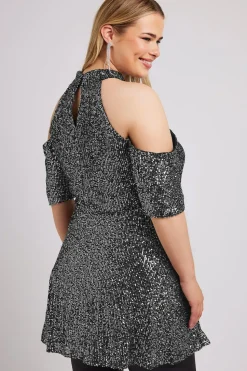Sequin Cold Shoulder Peplum Top