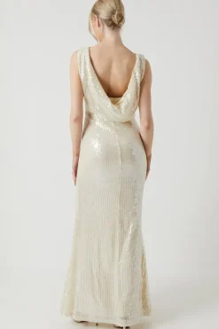 Sequin Cowl Back Wedding Dress