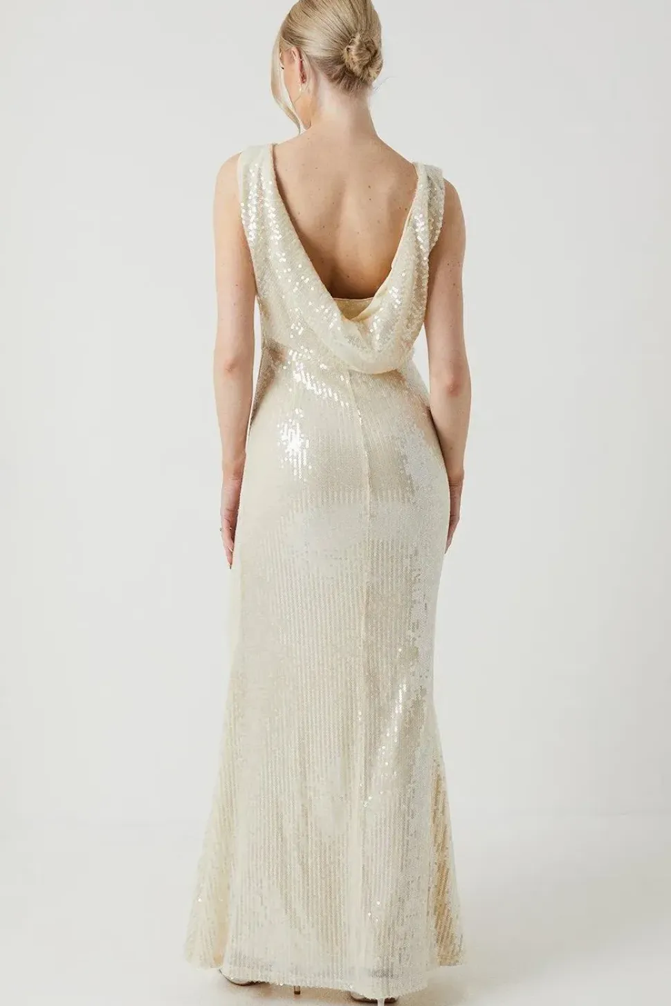 Sequin Cowl Back Wedding Dress