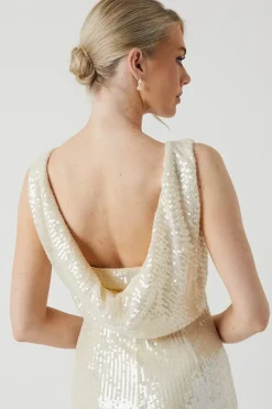Sequin Cowl Back Wedding Dress