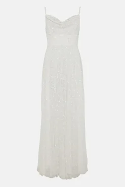 Sequin Cowl Neck Full Skirted Wedding Dress