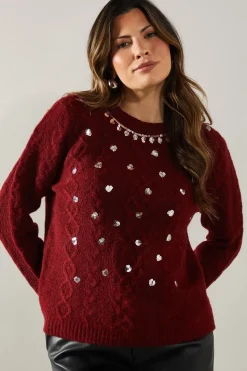Sequin Detail Crew Neck Cable Knit Jumper