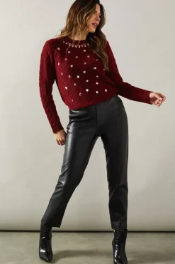 Sequin Detail Crew Neck Cable Knit Jumper