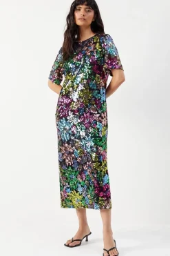 Sequin Embellished Boxy Midi Dress