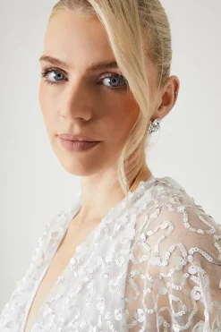 Sequin Embellished Long Sleeve Kimono Wedding Dress