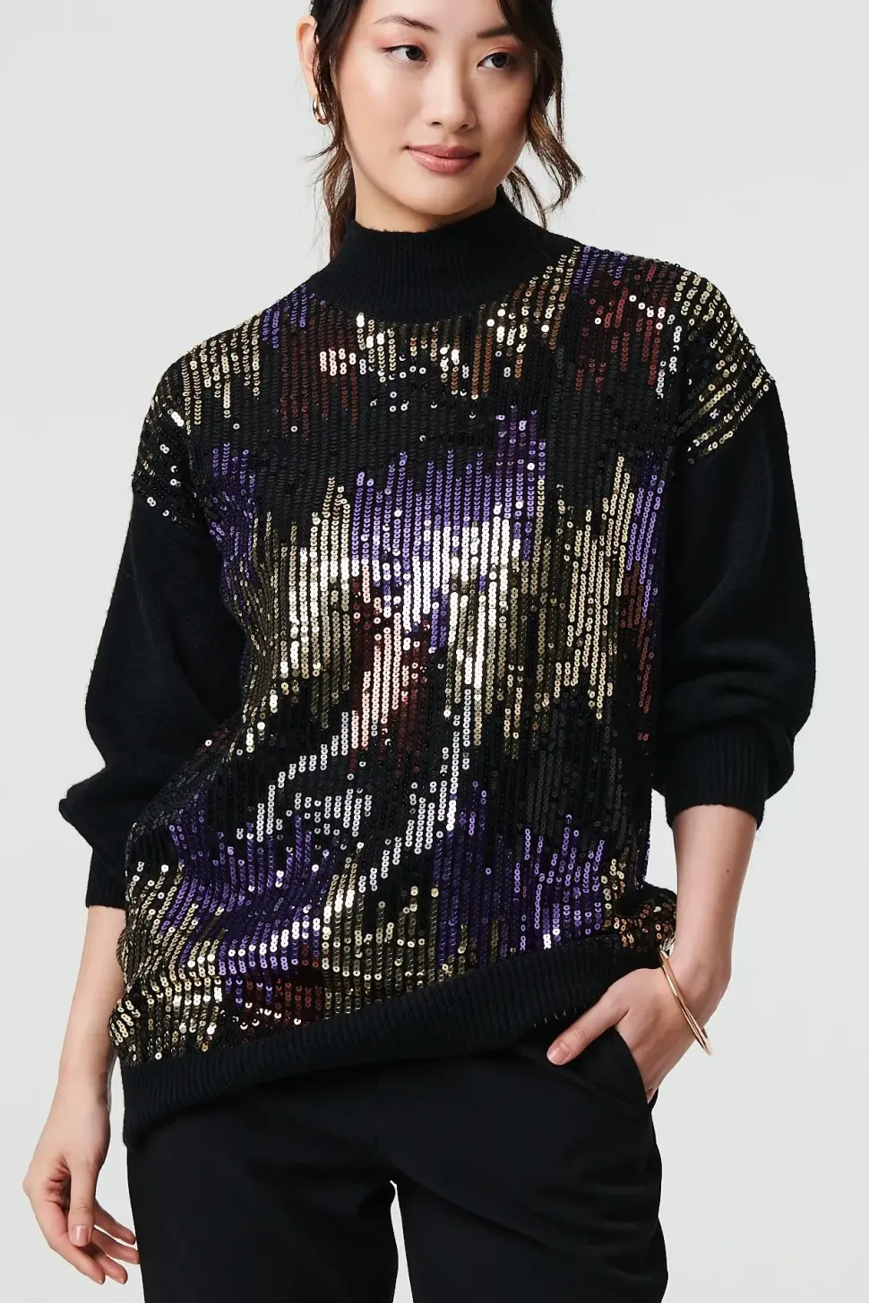 Sequin Embellished Puff Sleeve Jumper
