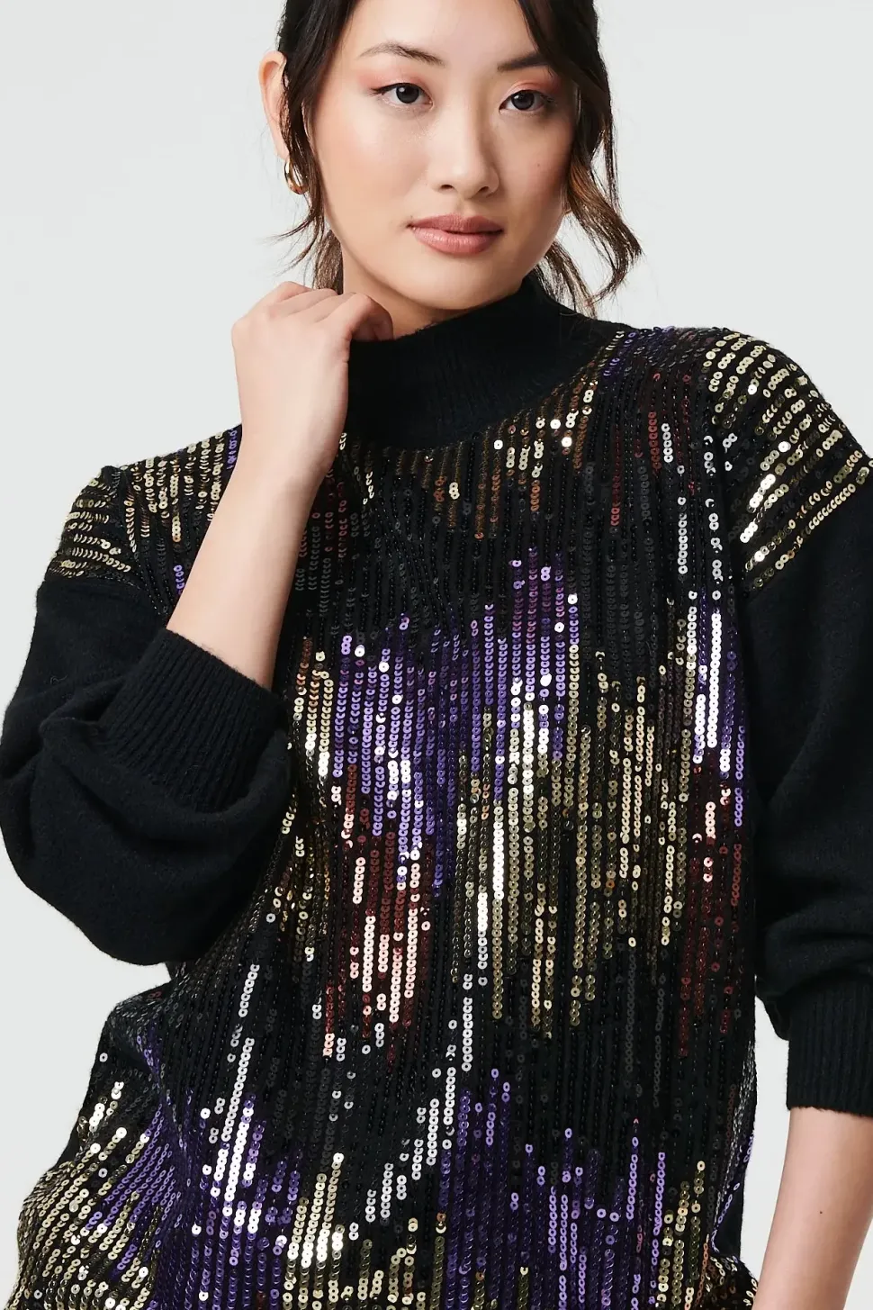 Sequin Embellished Puff Sleeve Jumper