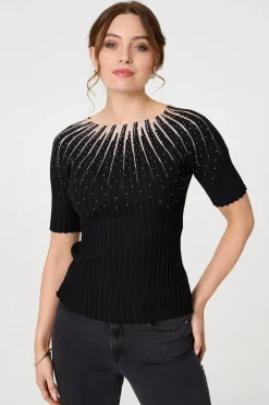 Sequin Embellished Short Sleeve Knit Top