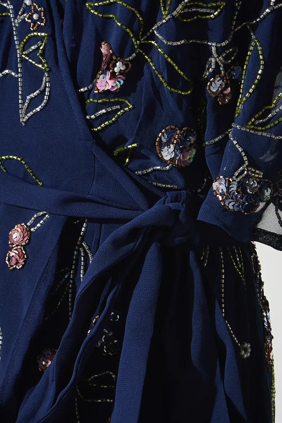 Sequin Embellished Trailing Floral Wrap Wedding Guest Dress