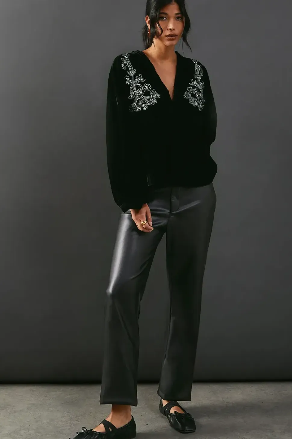 Sequin Embellished Velvet Batwing Top