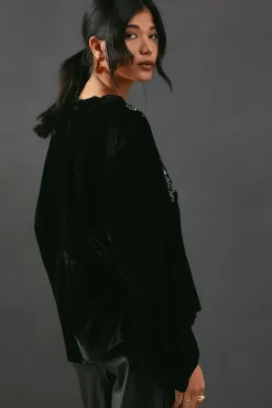 Sequin Embellished Velvet Batwing Top