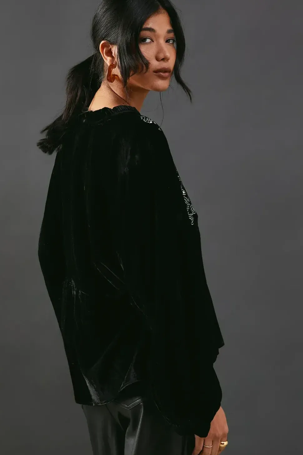 Sequin Embellished Velvet Batwing Top