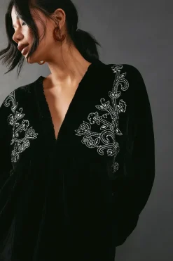 Sequin Embellished Velvet Batwing Top