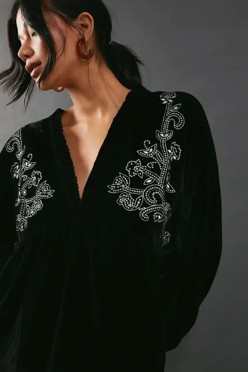 Sequin Embellished Velvet Batwing Top